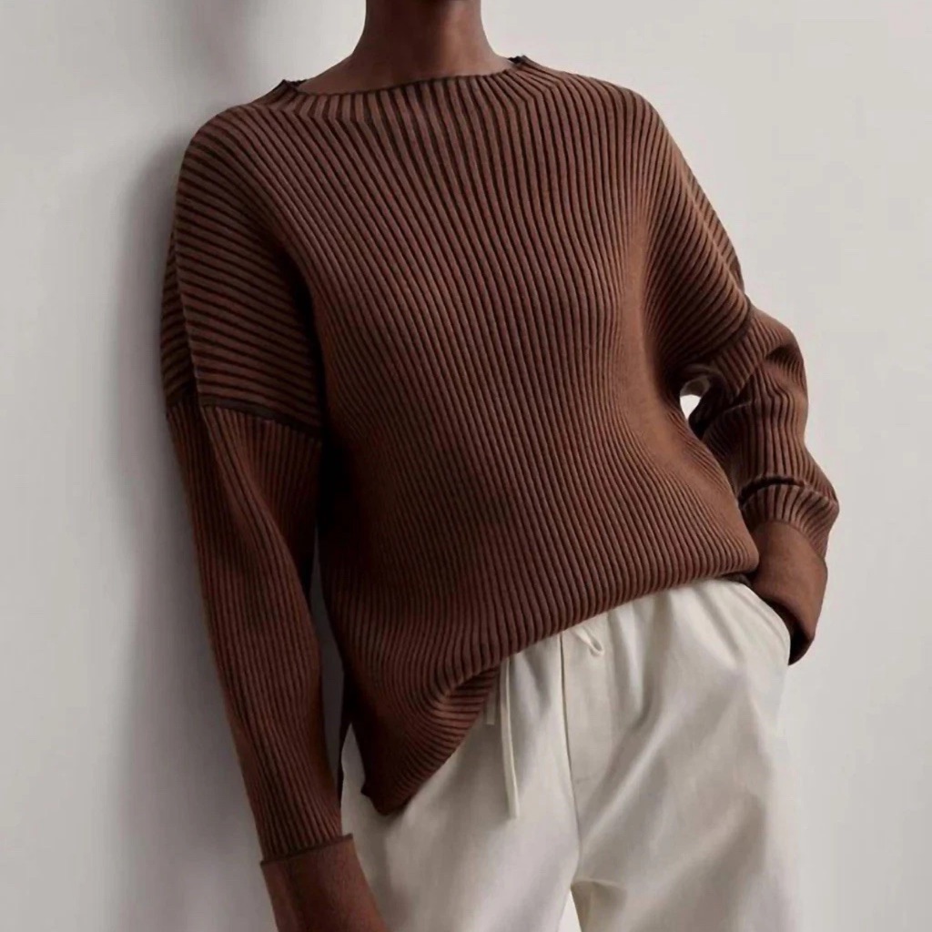 Varley Emile Rib Knit Sweater Rawhide Brown Two-Tone Oversized Size Small